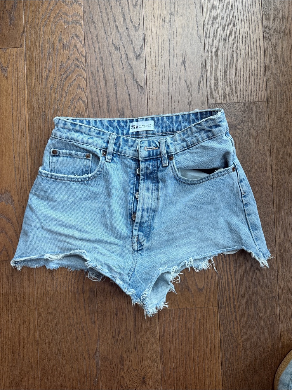 Zara Light Wash High-Rise Frayed Denim Shorts
